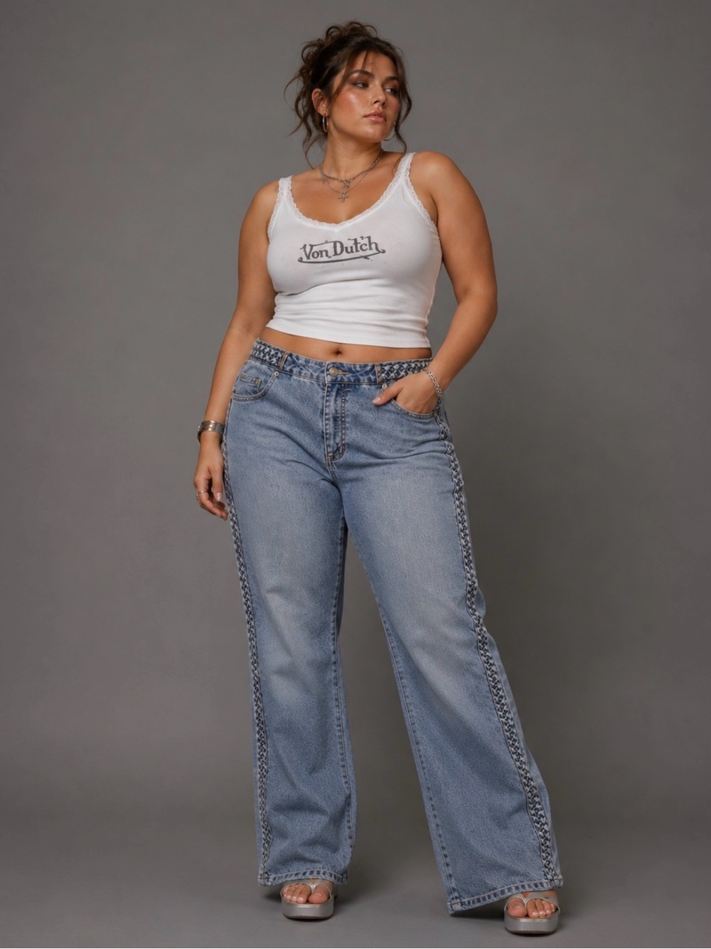 Vintage 90s/Y2K COOLWEAR Womens Size 20 Blue Bootcut Jeans Braid Trim 37" Waist